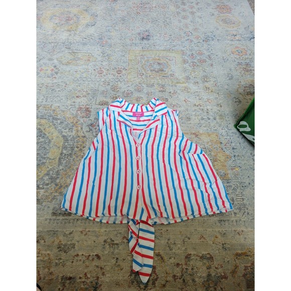 Modern Modcloth Barbie Blue Pink White Stripe Front Tie tank top - Picture 1 of 12